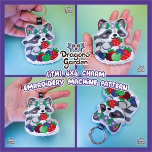 ITH Cottagecore Fruit Raccoon Charm | 4x4 In the Hoop Embroidery Machine Pattern | With Photo Tutorial, Beginner Friendly