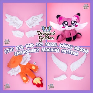 ITH Angel Wings Embroidery Pattern Addon |  Adorable Chibi feathers addon In The Hoop Embroidery | With Photo Tutorial,Beginner Friendly