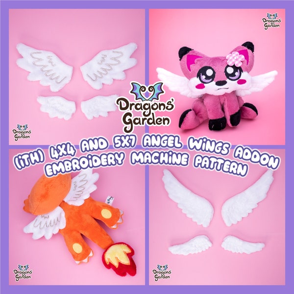 ITH Angel Wings Embroidery Pattern Addon |  Adorable Chibi feathers addon In The Hoop Embroidery | With Photo Tutorial,Beginner Friendly