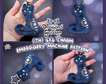 ITH Celestial Cat Charm | 4x4 In the Hoop Embroidery Machine Pattern | With Photo Tutorial, Beginner Friendly