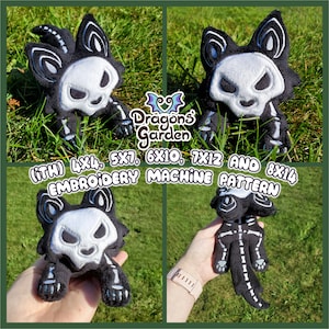 ITH Skeleton Wolf Plushie Plush Embroidery Pattern | Adorable Halloween spooky In The Hoop | With Photo Tutorial,Beginner Friendly