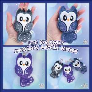 May include: A set of three plush owl keychains, each with a different color scheme. The owls are embroidered with a detailed design and have a cute, cartoonish appearance. The keychains are labeled "Dragons Garden".