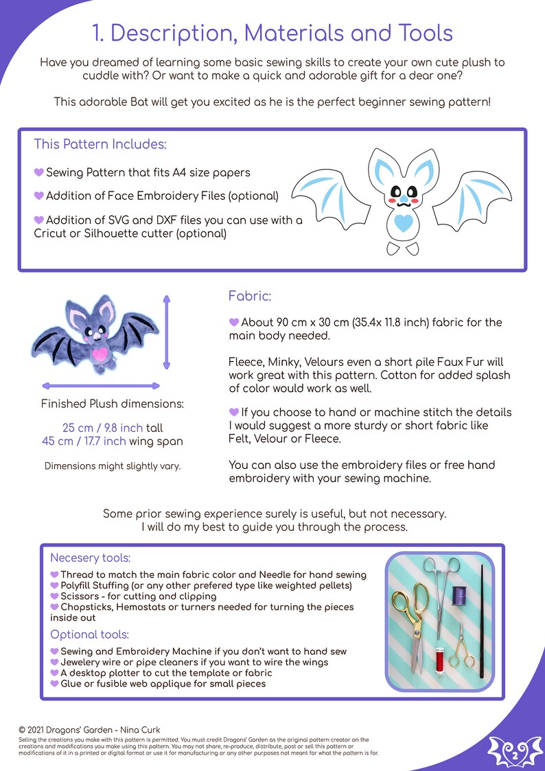Cute Bat Sewing Pattern Plush Stuffed Animal Softie Plushie DIY ...