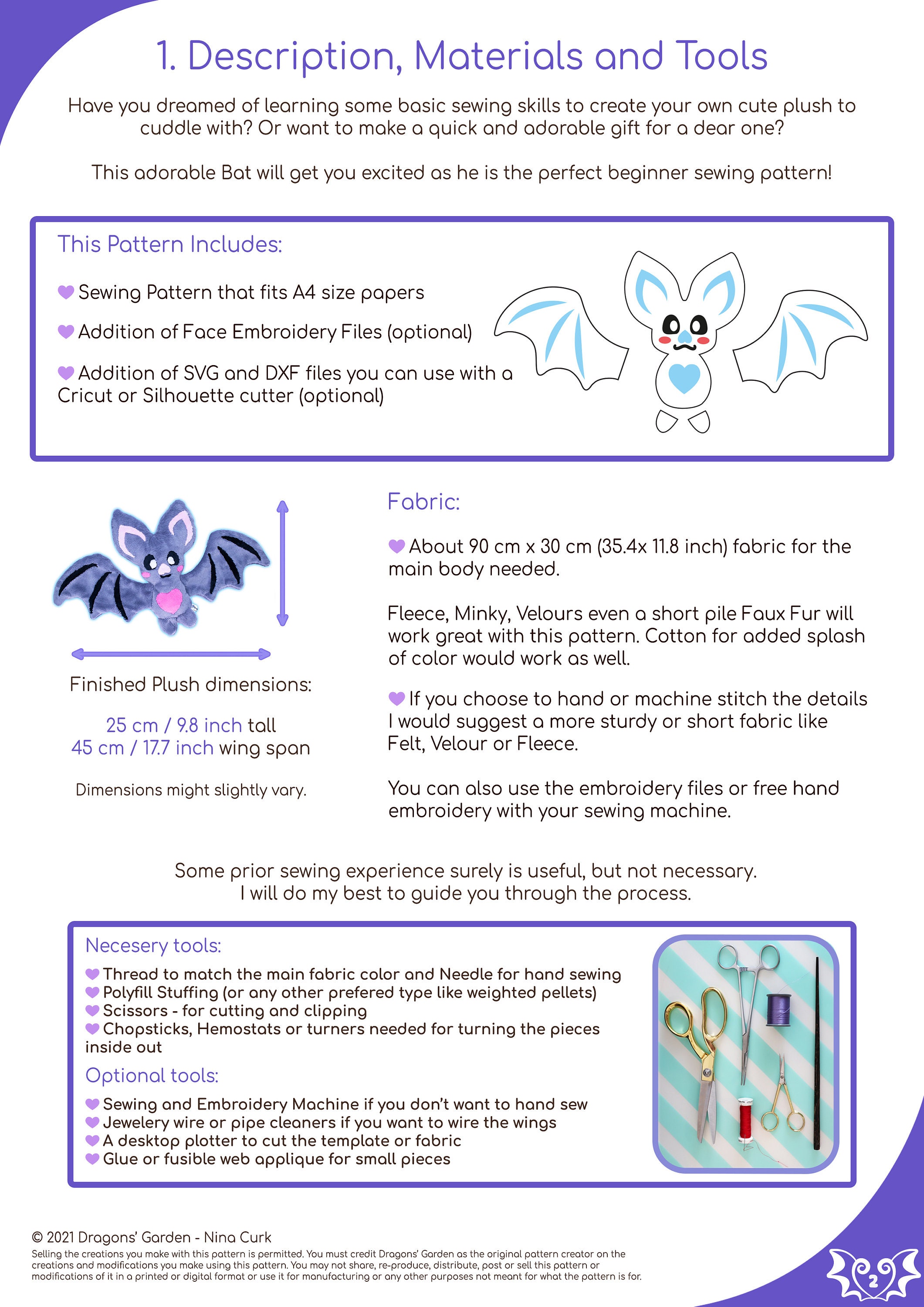 Cute Bat Sewing Pattern Plush Stuffed Animal Softie Plushie DIY ...