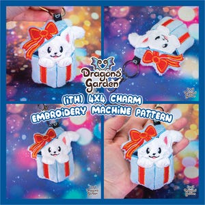 ITH Kitty in a Gift Box Charm | 4x4 In the Hoop Embroidery Machine Pattern | With Photo Tutorial, Beginner Friendly