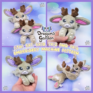 ITH Jackalope Plushie Embroidery Pattern | Adorable mythical deer In The Hoop | With Photo Tutorial, Beginner Friendly