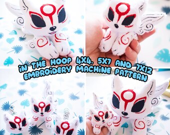 ITH Okami Amaterasu Plush Embroidery Pattern | Adorable Wolf Plushie In The Hoop | With Photo Tutorial,Beginner Friendly