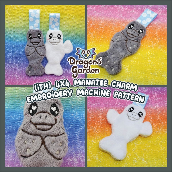 ITH Shy Manatee Keychain Charm Pattern | Adorable soft mammal plush keychain Sea Animal In The Hoop | With Photo Tutorial, Beginner Friendly