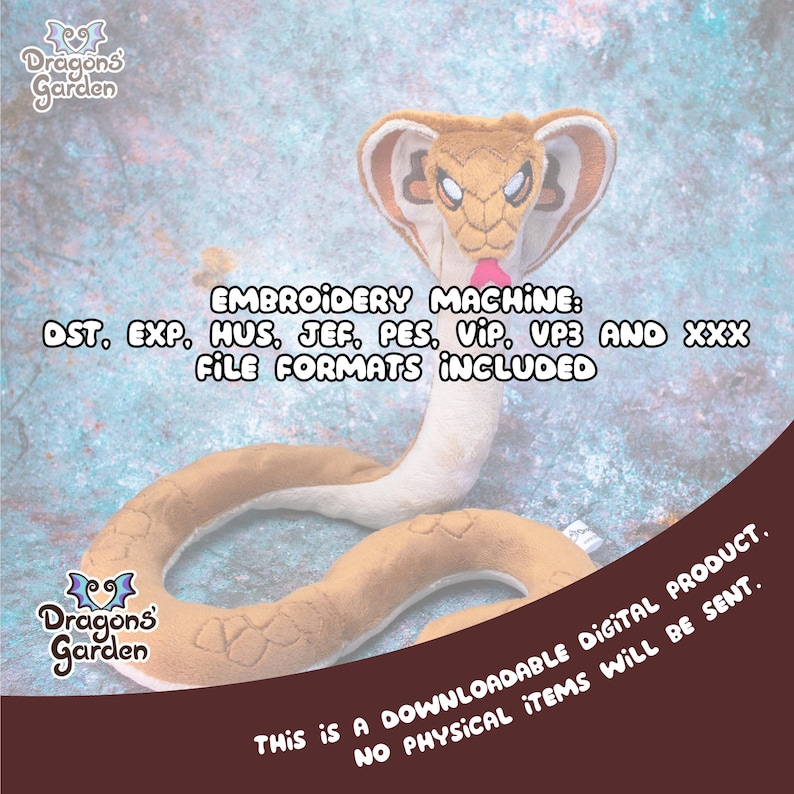 Pes Format Snake ITH Cobra Snake Modular Plush Embroidery Pattern | Adorable Naja Naja ...