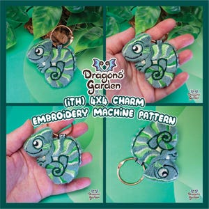ITH Chameleon Lizard Charm | 4x4 In the Hoop Embroidery Machine Pattern | With Photo Tutorial, Beginner Friendly