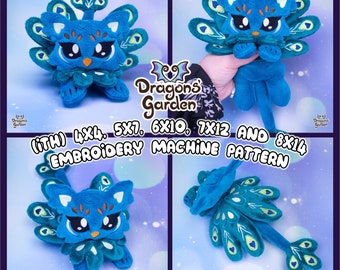 ITH Peacock Griffin Plushie Pattern | Adorable Colorful Bird Griffon Gryphon Plush In The Hoop | With Photo Tutorial,Beginner Friendly