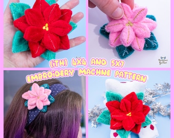 ITH Poinsettia Plush Flower Pattern | In The Hoop Christmas Embroidery Pattern | With Photo Tutorial,Beginner Friendly