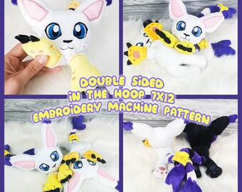 ITH Gatomon Double sided Plushie Pattern | Adorable cat In The Hoop double sided | With Photo Tutorial,Beginner Friendly tricks