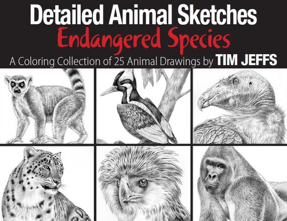 Download Detailed Animal Sketches Endangered Species A Coloring Etsy