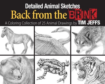 Detailed Animal Sketches Back from the Brink. A Coloring Collection by Tim Jeffs