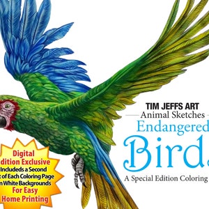 Endangered Birds. A Digital Download Coloring Book by Tim Jeffs