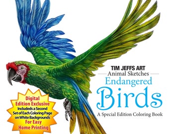 Endangered Birds. A Digital Download Coloring Book by Tim Jeffs