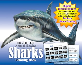Sharks. A Digital Download Coloring Book by Tim Jeffs