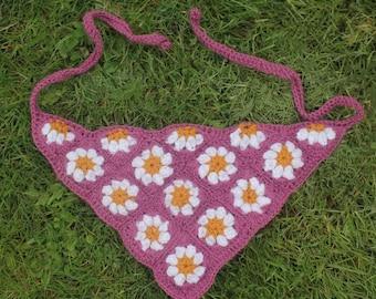 Crochet Daisy Bandana PATTERN | PDF Pattern | Hair Bandana | Animal Dog Cat Scarf | 60s 70s 80 90s Y2K Vintage Style | Flower Nature