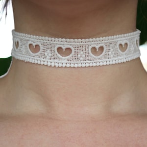 Black or White Heart Choker | Handmade Gift Present | Love Hearts | Lace Choker | Necklace | Woman Teen Girl | Jewelry Hippie 80s | BIG SALE