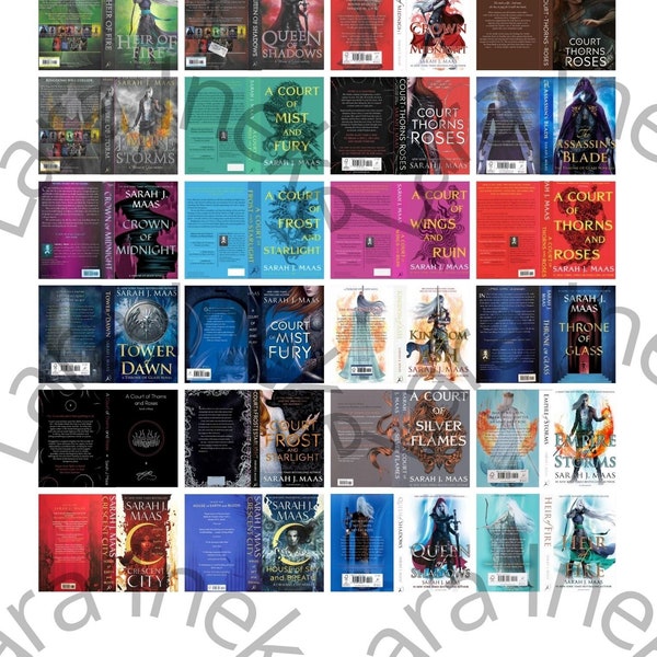 Miniature Book Covers - 28 pcs Sarah J. Maas + Free Template | PDF File | Downloadable File Download | Do It Yourself | Dollhouse Books