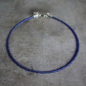 Transparent Dark Blue 2 mm Glass Seed Beaded Choker | Jewelry Necklace | Handmade Gift Present | Summer Bohemian Beach | CS-009 | BIG SALE
