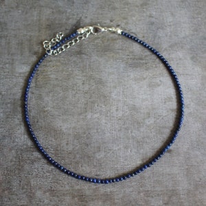 2 mm Lapis Lazuli Beaded Silver Plated Choker Necklace | Gemstone Beads | Birthstone Healing Crystal | Gift Present | Blue Love Handmade