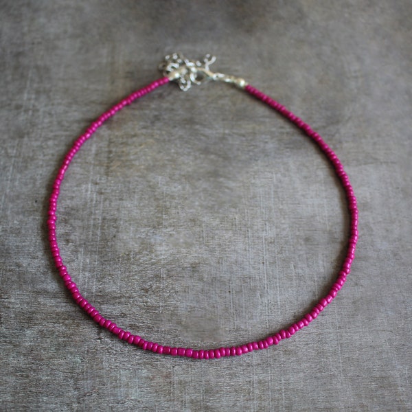 Fuchsia Glass 2 mm Seed Beaded Choker | Jewelry Necklace | Handmade | Gift Present | Summer Bohemian Beach Fashion Glass | SBS-7 | BIG SALE