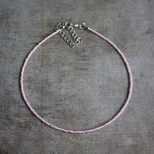 Light Pink Glass 2 mm Seed Beaded Choker | Jewelry Necklace | Handmade | Gift Present | Summer Bohemian Beach Fashion Cute | BIG SALE