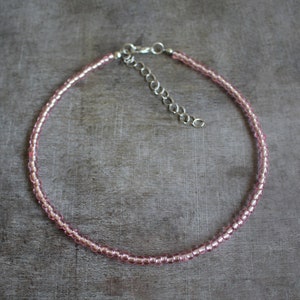 Pink Seed Bead Glass Beaded Dainty Beaded Choker Necklace | Handmade Gift Present Necklace | Minimalist 4 mm | Cute Love | CS-018