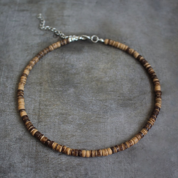 Medium bruine kokosnoot kralen choker | Boho ketting | Mode-choker | Vrouw Tienermeisje | Handgemaakt cadeaucadeau | Zomerhippie | WC-1