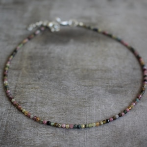 2 mm Faceted Tourmaline Beaded Silver Plated Choker Necklace | Gemstone Beads | Birthstone | Healing Crystal | Gift Present Love | Chakra