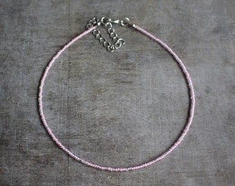 Light Pink Glass 2 mm Seed Beaded Choker | Jewelry Necklace | Handmade | Gift Present | Summer Bohemian Beach Fashion Cute | BIG SALE
