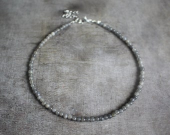 4 mm Labradorite Beaded Silver Plated Choker Necklace | Gemstone Beads | Birthstone | Healing Crystal | Gift Present | Gemstone Jewelry Love