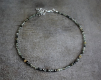 3 mm Faceted Prehnite Beaded Silver Plated Choker Necklace | Gemstone Beads | Birthstone Healing Crystal | Gift Present | Woman Teen Girl