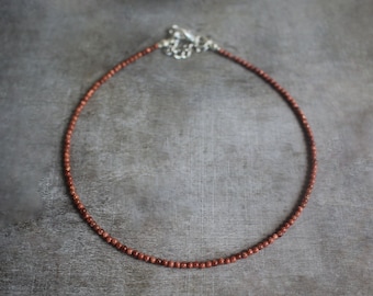 2 mm Brown Goldstone Beaded Silver Plated Choker Necklace | Gemstone Beads | Healing Crystal | Gift Present | Woman Teen Girl | Love