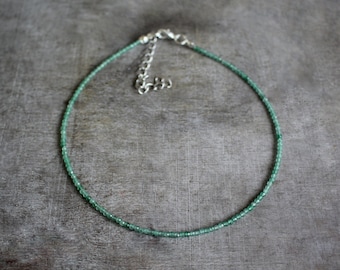 Collana girocollo placcata in argento con perline di avventurina sfaccettata da 2 mm / Perline di pietre preziose / Pietra portafortuna / Cristallo curativo / Regalo / Donna Adolescente