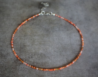 Small 2 mm Orange Mix Glass Seed Beaded Choker | Jewelry Necklace | Handmade Gift Present | Summer | Bohemian Beach Fashion | Love | Mix-11