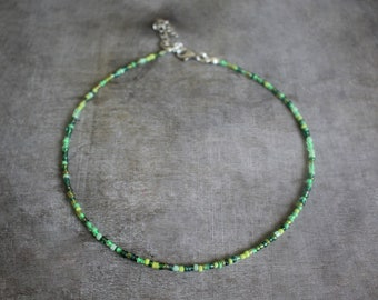 Small 2 mm Green Mix Glass Seed Beaded Choker | Jewelry Necklace | Handmade | Gift Present | Summer | Bohemian Beach Fashion Cute | Mix-7
