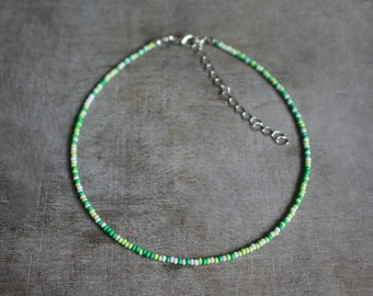 Kleine 2 mm groene mix glas zaad kralen choker | Sieraden ketting | Handgemaakt | Cadeaucadeau | Zomer Boho strandmode | Mix-34 GROTE UITVERKOOP