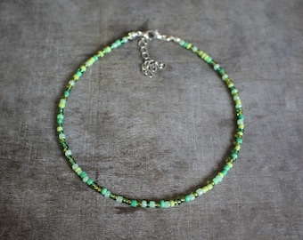 Small 3 mm Green Mix Glass Seed Beaded Choker | Jewelry Necklace | Handmade | Gift Present | Summer | Bohemian Beach Fashion | Cute | Mix-18