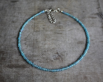 Blue Glass Seed Beaded Choker | Gift Present | Woman Teen Girl