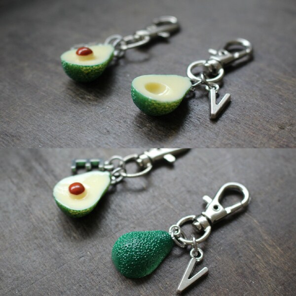 Avocado Best Friends Keychain with Initial Charm | Keyring Jewelry | Sisters Mothers Best BFF BF | Gift Present | Birthday Girl Teen