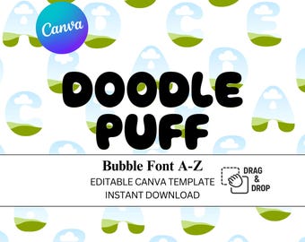 20 pcs Doodle Puff Font Canva Template | Drag & Drop Design