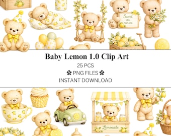 Paquete de 25 imágenes prediseñadas de Baby Lemon para fiestas (versión 1.0) / Fiesta de revelación de género / Baby Shower / Archivos PNG / PNG transparente / Uso comercial