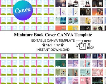 1:12 Miniatur Buchcover Canva Vorlage | Zum Selbermachen | Puppenhaus Bücher | Mini-Bücher