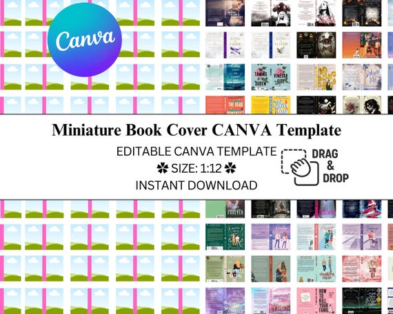 1:12 Miniature Book Cover Canva Template | Do It Yourself | Dollhouse Books | Mini Books