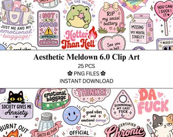 Paquete de 25 imágenes prediseñadas estéticas de colapso 6.0 / Archivos PNG / PNG transparente / Uso comercial