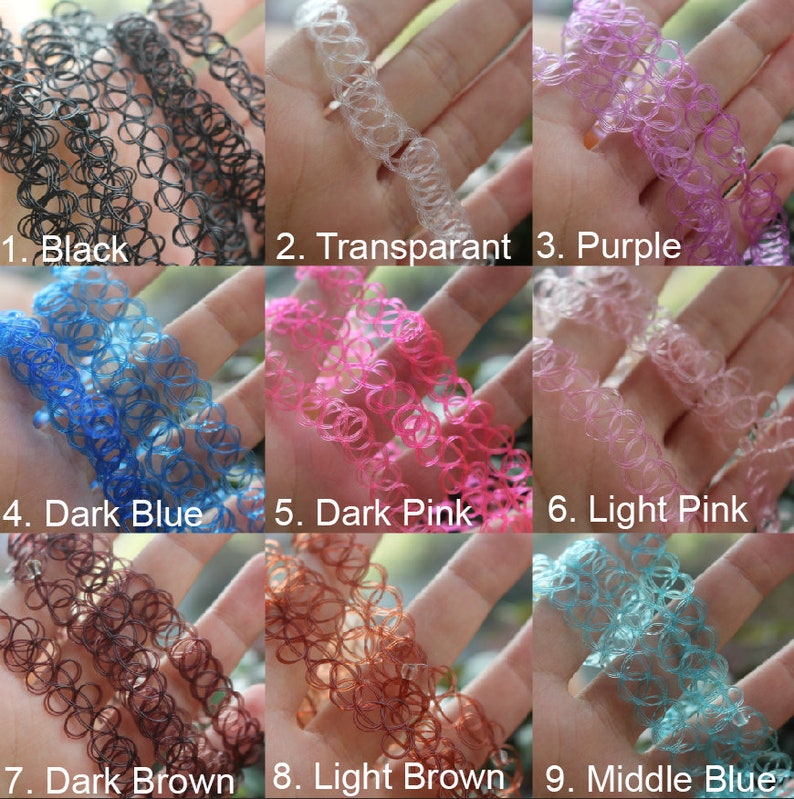 Tattoo Stretch Choker 15 KLEUREN Zwart handgemaakt cadeau aanwezig Zomer Tropisch Vrouw Meisje Tiener Regenboog Grijs Roze Donker afbeelding 4