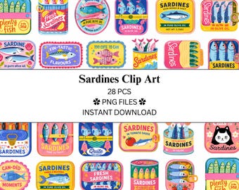 Paquete de 28 imágenes prediseñadas de sardinas 1.0 / Retro / Archivos PNG / PNG transparente / Uso comercial / Positividad